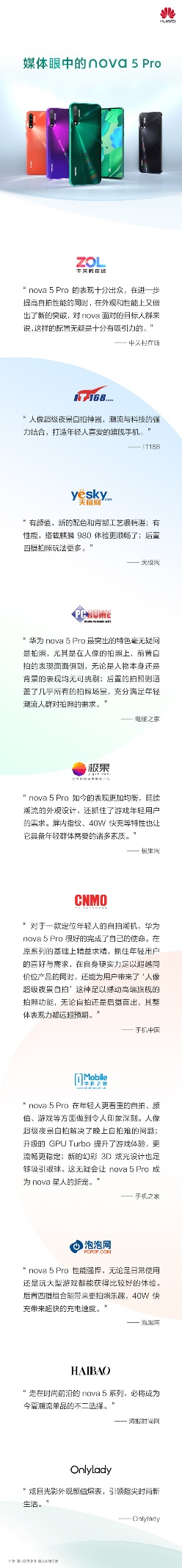 华为nova5 Pro广受媒体好评 人像超级夜景自拍功不可没