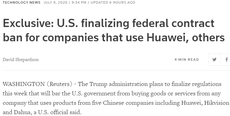 美国将出台采购禁令，一口气拉黑5家中国公司