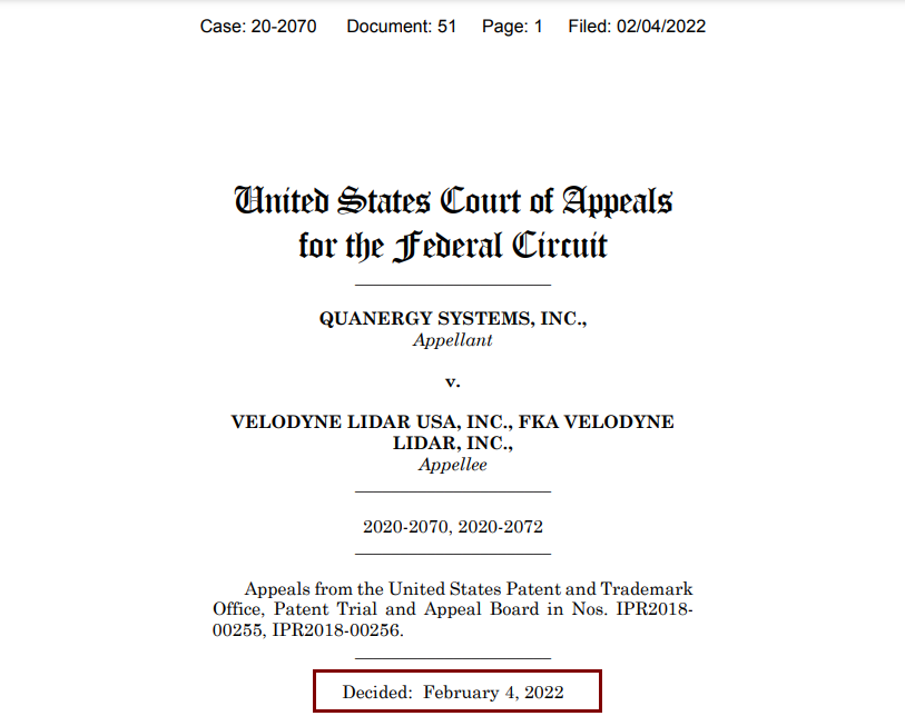 美联邦巡回上诉法院最新裁定：激光雷达558号专利有效！
