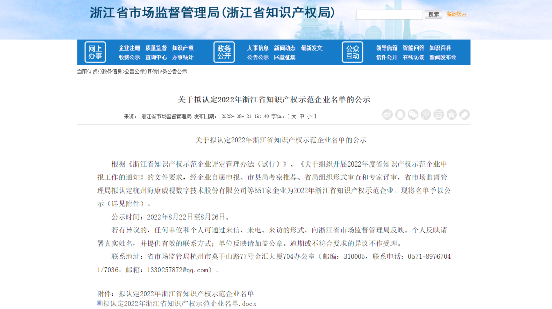 罗莱迪思入选“2022年浙江省知识产权示范企业”