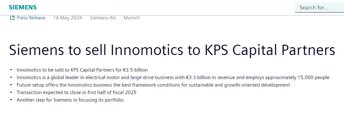 协议已签！西门子以35亿欧元向KPS出售驱动器业务